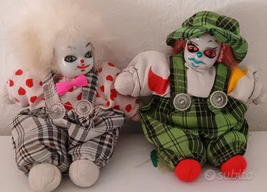 Coppia Bambole Clown Vintage in Porcellana Stile 