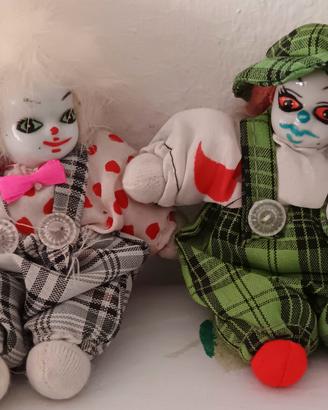 Coppia Bambole Clown Vintage in Porcellana Stile 
