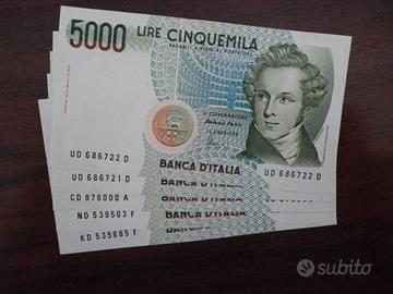 Lotto Banconote 5000 Lire Bellini FDS
