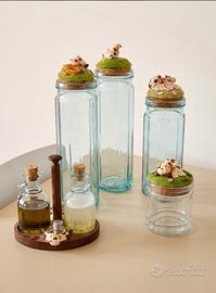 Set Cucina in Vetro e Legno Decorato a Mano 