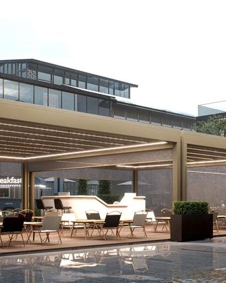 Pergola in alluminio con tetto retraibile in PVC