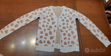 Cardigan maglioncino leopardato bianco rosa tg 13