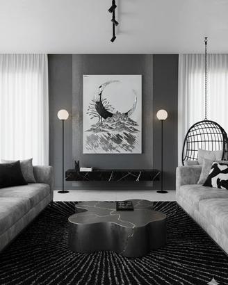 Quadro Moderno Luna e Montagne 3D Rilievo Argento