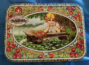 RIPRODUZIONE DI SCATOLA IN LATTA CON LOGO VINTAGE