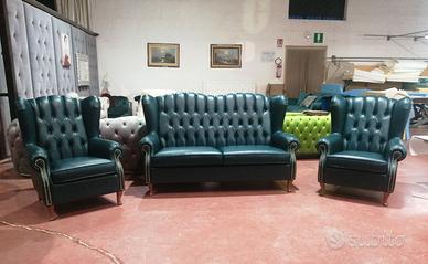 Bergere' 2 posti max e 2 poltrone in pelle vintage