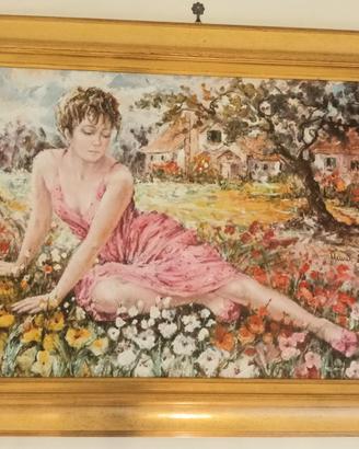 Quadro Donna in abito rosa nel prato – Anna Secchi