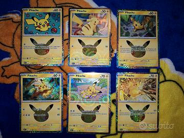 6 carte pokemon pikachu 30 anniversario