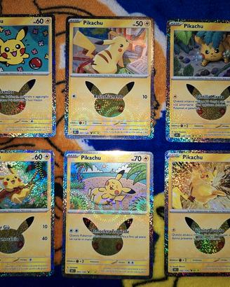 6 carte pokemon pikachu 30 anniversario