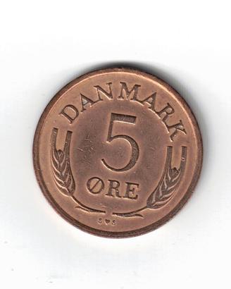 Moneta, Danimarca, 5 Ore, Re Federico IX, 1972