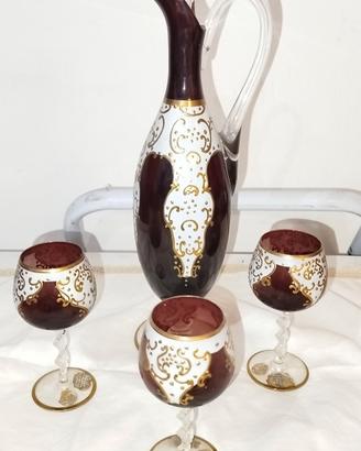 Vetro di murano  barocco calici brocca in oro 