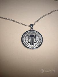 Collana Argentata Medaglia San Benedetto Nuova