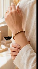 Bracciale Unisex in Occhio di Tigre e Cubi Dorati 