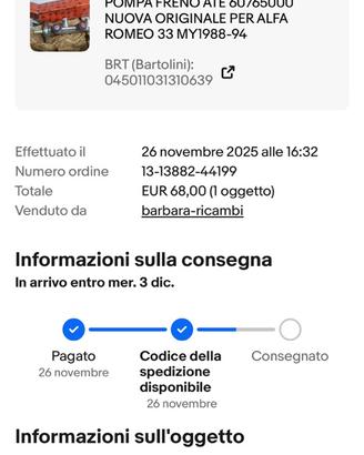 POMPA FRENO ATE 60765000 originale Alfa Romeo