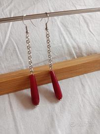 Orecchini pendenti giada rossa