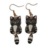 Orecchini moda dolci gatti neri con coda pendente