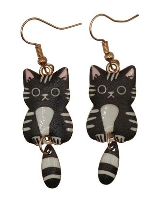 Orecchini moda dolci gatti neri con coda pendente