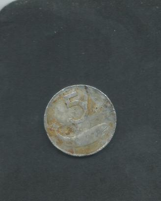 Moneta 5 Lire 1955 Delfino