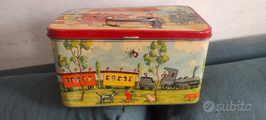 Scatola latta vintage Bertolini treni stazione