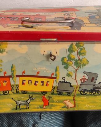 Scatola latta vintage Bertolini treni stazione