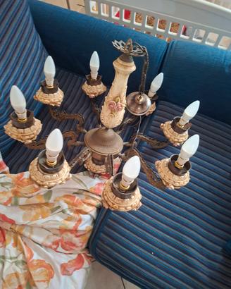 lampadario bronzo ceramica  8 lampade