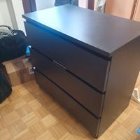 Ikea Malm cassettiera da 3 cassetti nera + vetro