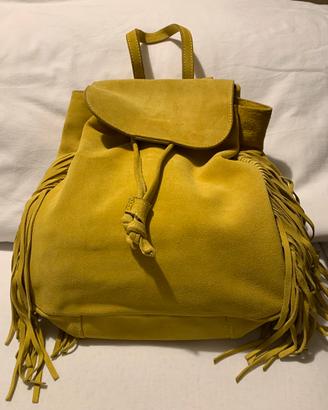 Zaino giallo in pelle scamosciata
