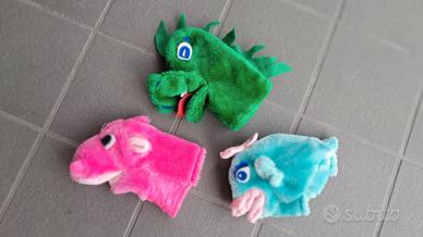 3 marionette da mano di peluche