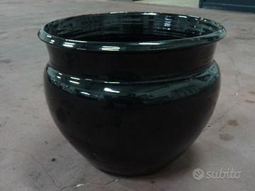 VASO CHACHEPOT GRANDE SMALTATO NERO VINTAGE