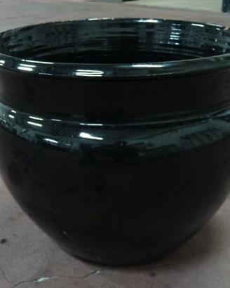 VASO CHACHEPOT GRANDE SMALTATO NERO VINTAGE
