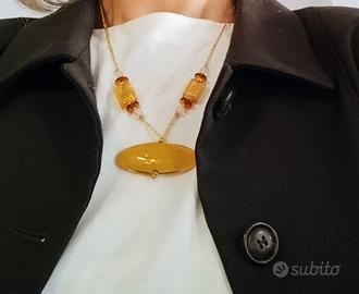 Collana perle di Murano in tonalità giallo ocra