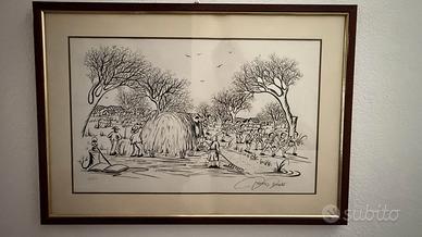 litografia in bianco e nero incorniciata numerata