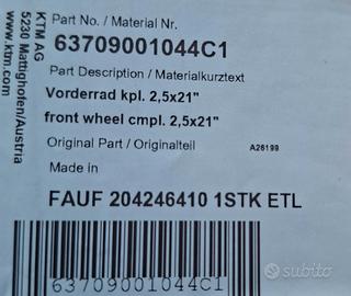 RUOTA ANTERIORE KTM 2,5 X 21"