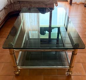 Tavolino salotto in vetro temprato e ottone 115x65