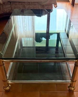 Tavolino salotto in vetro temprato e ottone 115x65