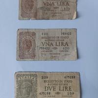 banconote da 1 lira e 2 lire