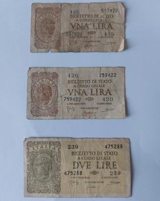 banconote da 1 lira e 2 lire