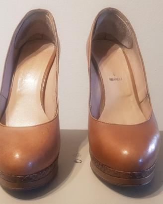 Scarpe con tacco in vera pelle marrone