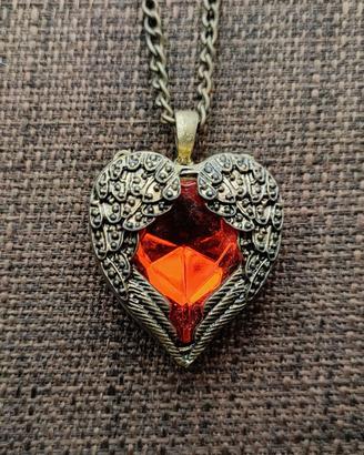 Collana Rubino Cuore Alato Amuleto Protettivo