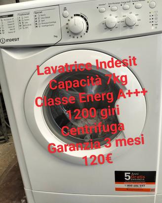 Lavatrice Indesit 7kg A+++ 1200 Giri Centrifuga 