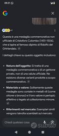 medaglia commorativa Cristoforo Colombo 