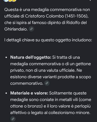 medaglia commorativa Cristoforo Colombo 
