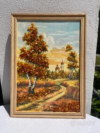 Quadro Vintage in Vera Ambra Baltica/Paesaggio Au