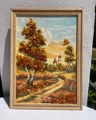 Quadro Vintage in Vera Ambra Baltica/Paesaggio Au