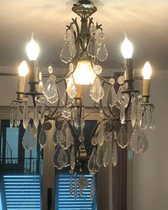 lampadario con gocce in vetro/cristallo