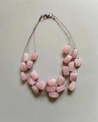 Collana in metallo e pietra Rose Quartz. Peso 152g
