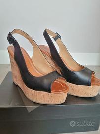 Sandali zeppe PrimaDonna legno e cuoio nero, 38