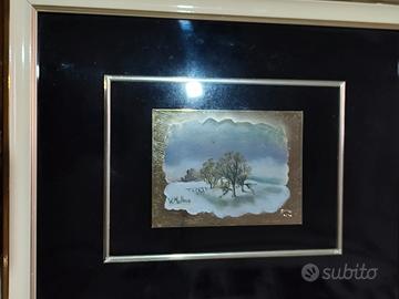 Quadro placcato oro “Paesaggio nevoso"- V. Mellino