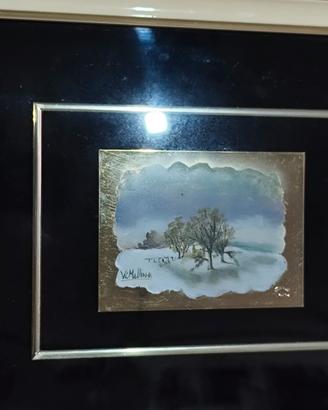 Quadro placcato oro “Paesaggio nevoso"- V. Mellino
