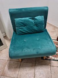 Poltrona letto velluto verde ottanio 