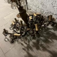 Lampadario bronzo e cristalli 